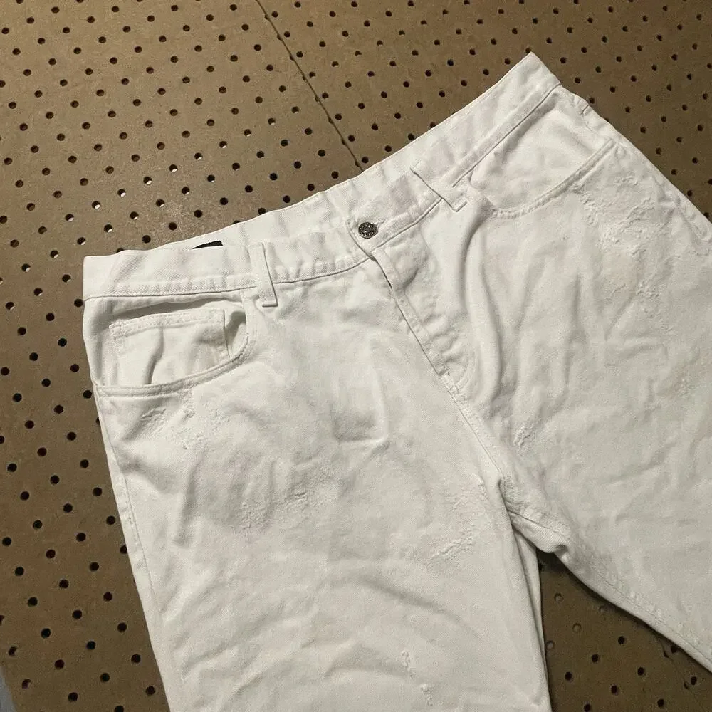 Gucci Jeans Mens 36x29 White Denim Button Fly Straight Distressed Modern Italy